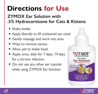 Close up of Zymox 1.25 fluid ounce ear solution bottle