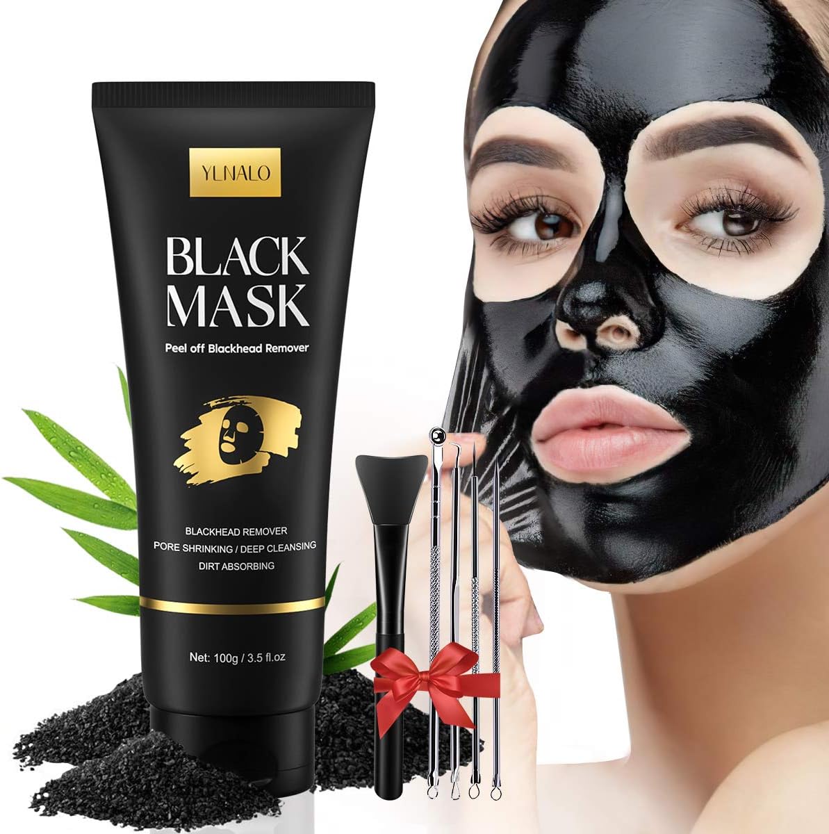 Ylnalo charcoal blackhead remover mask kit front view with tools