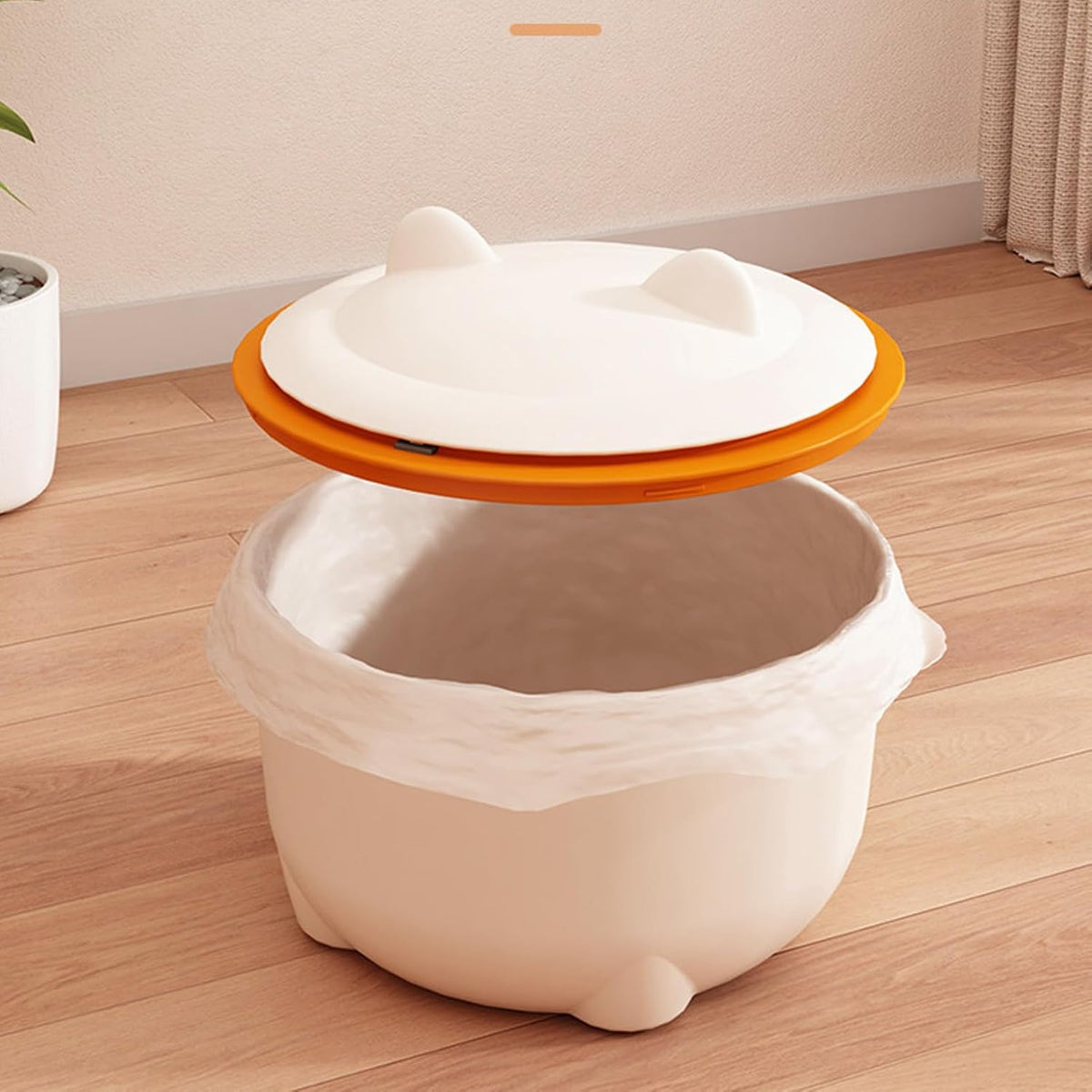 Compact cat litter waste container side profile
