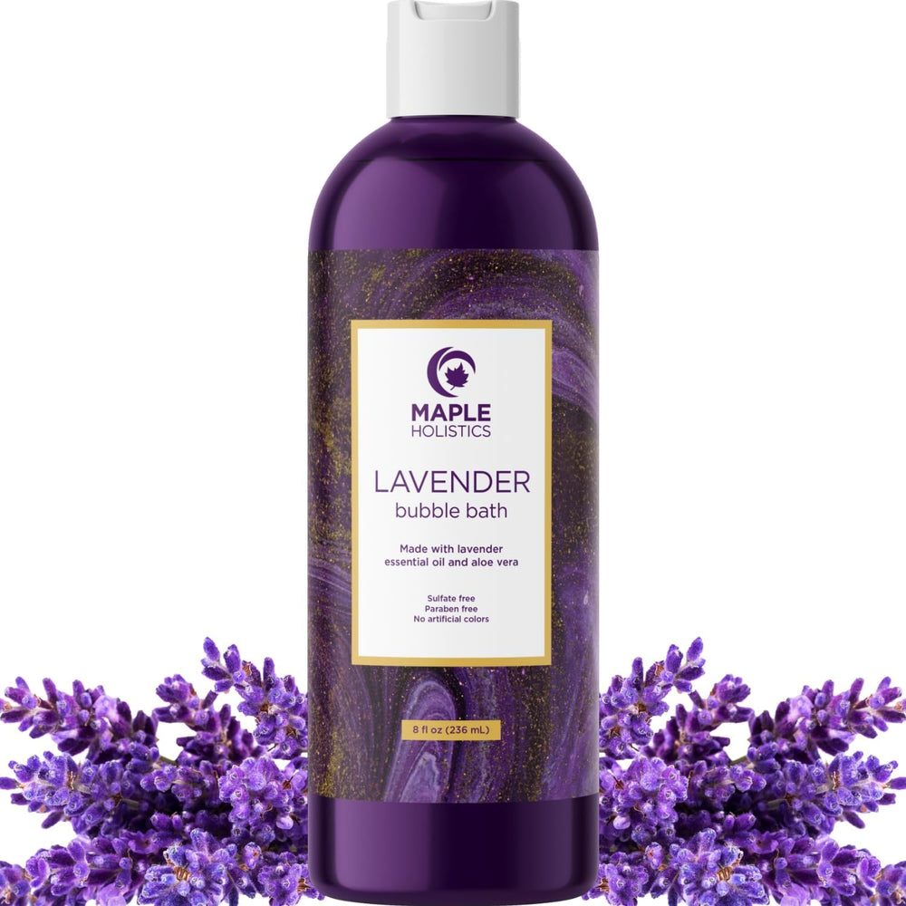 Maple Holistics premium lavender bubble bath front view bottle packaging