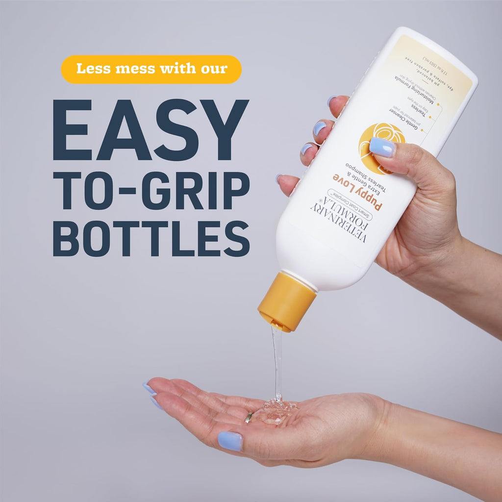 Veterinary Formula gentle puppy shampoo packaging from side angle