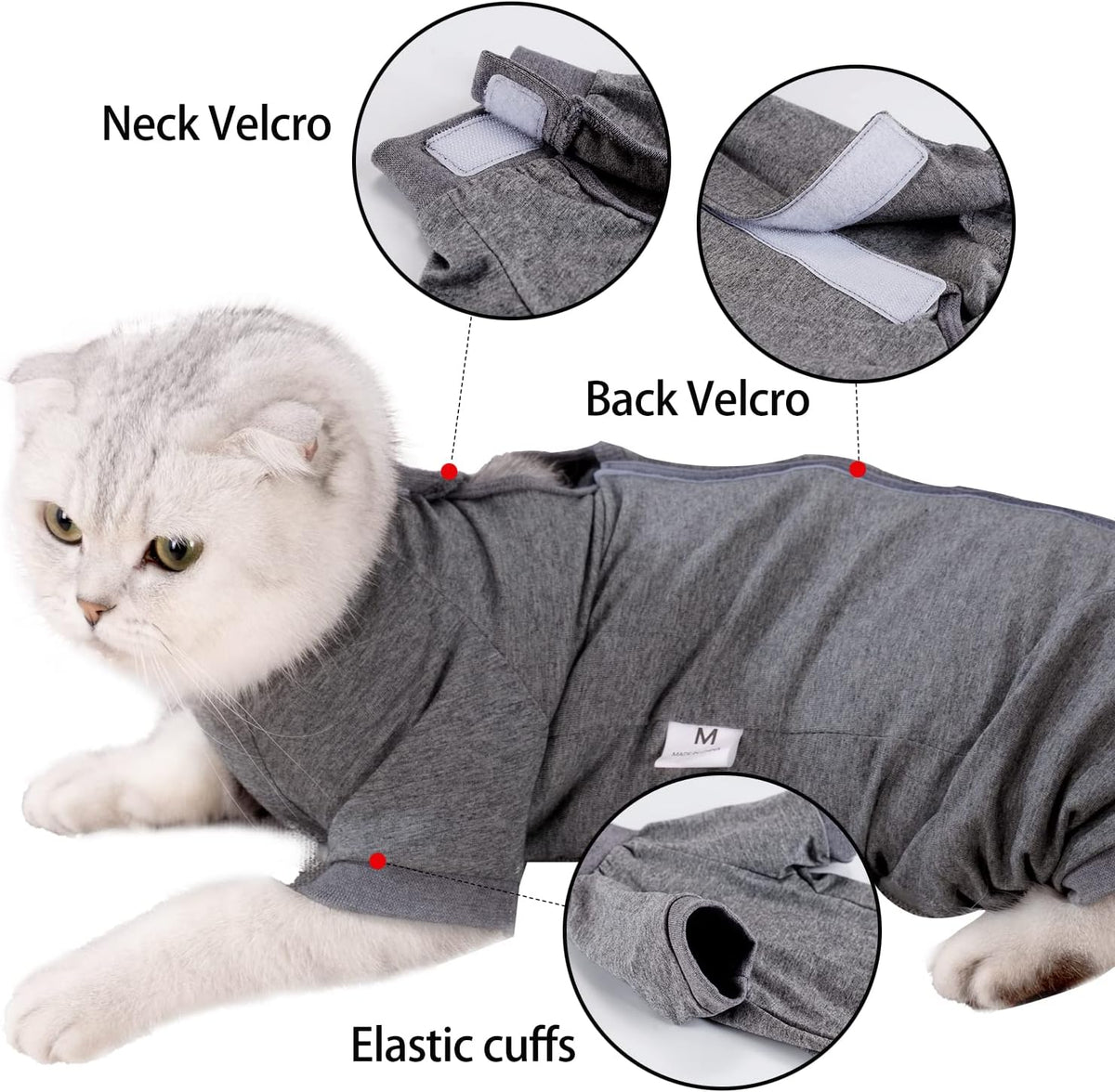 Breathable cone alternative recovery pajama for male and female cats