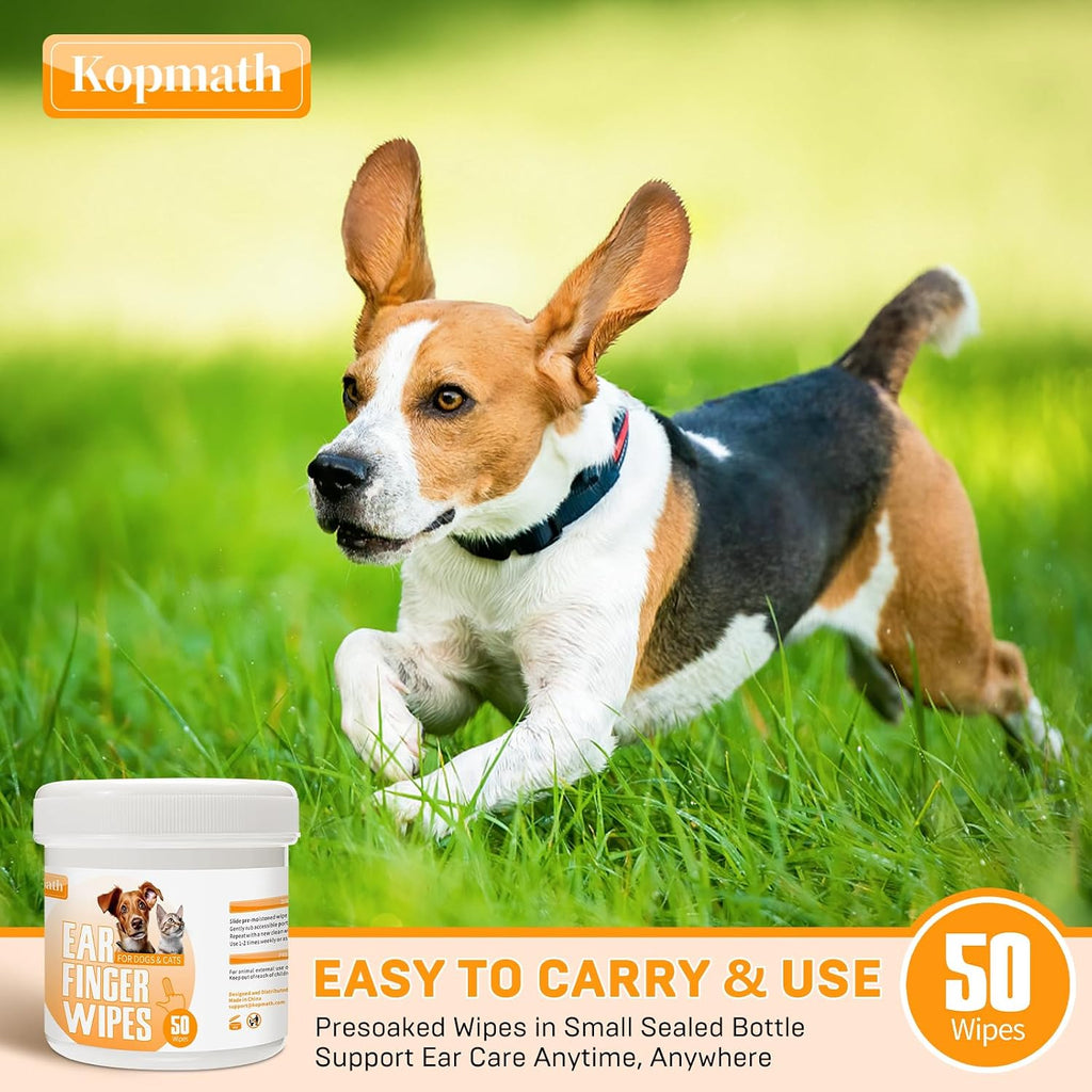 Instructions for using Kopmath finger wipes on pet ears