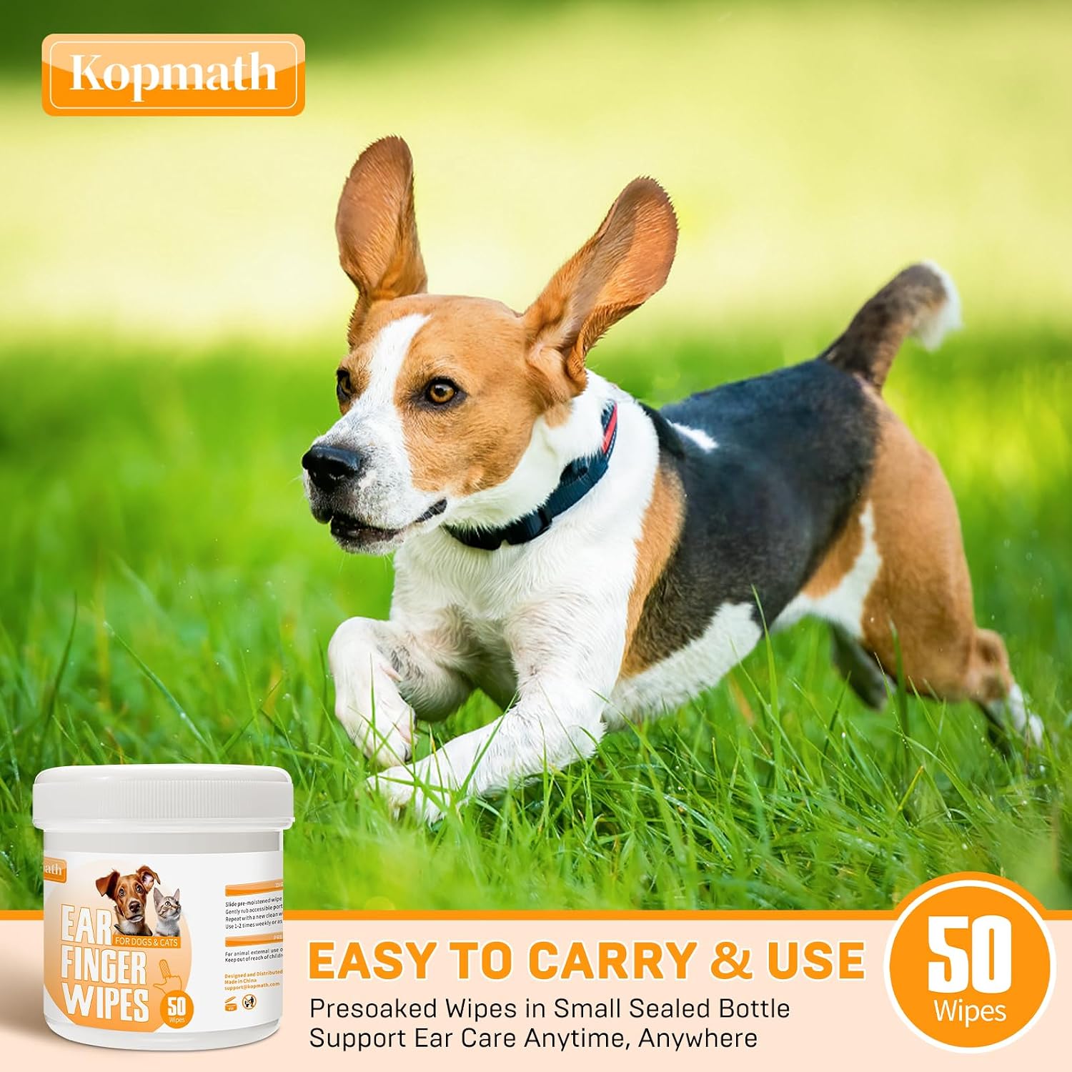 Instructions for using Kopmath finger wipes on pet ears