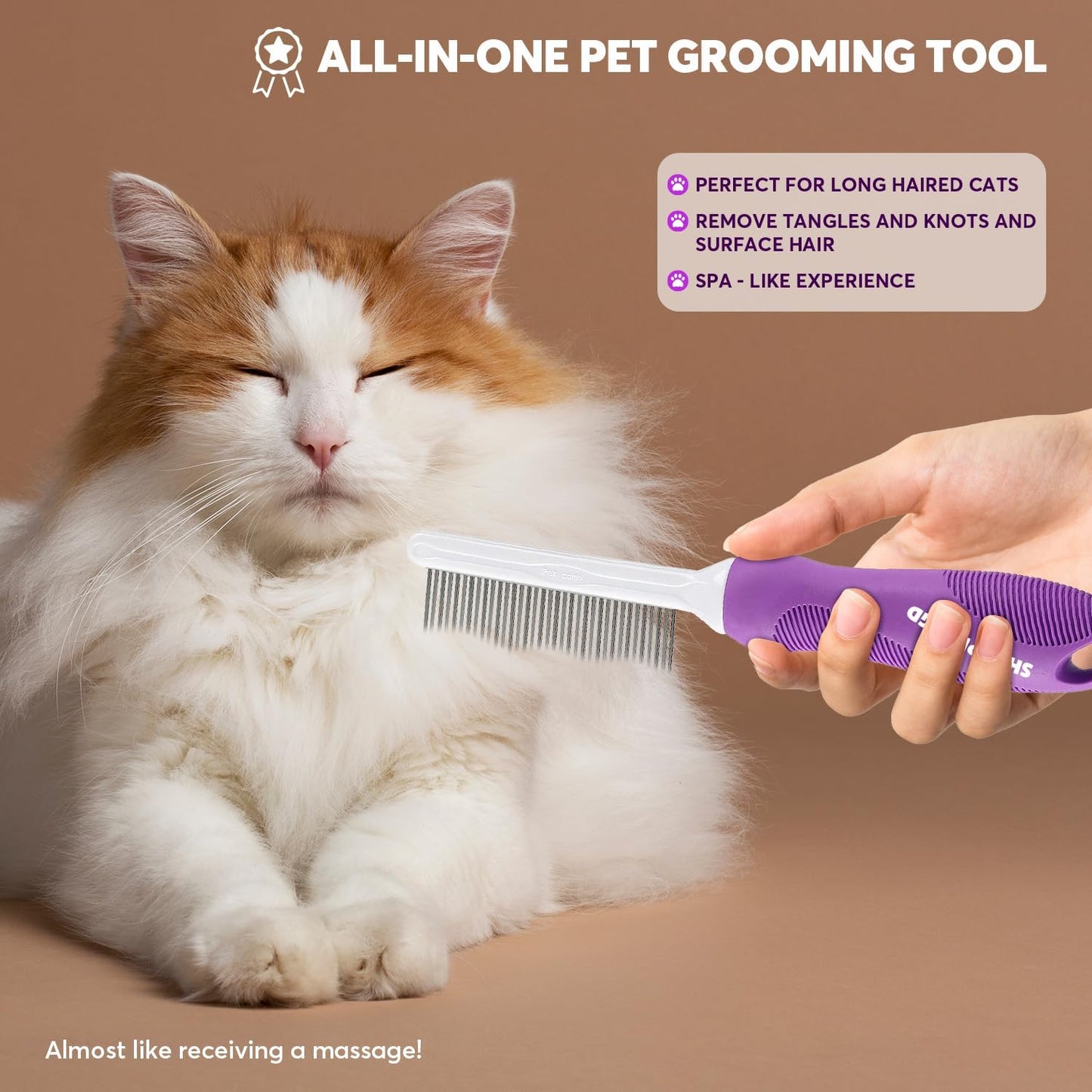 Side profile of the premium imported dual-length metal tooth grooming comb for cats and dogs.
