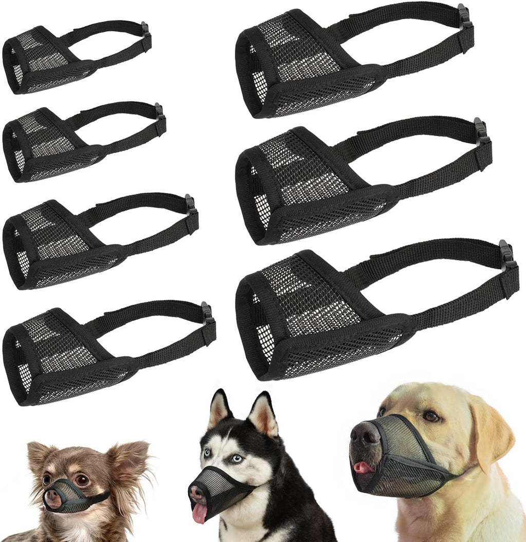 LuckyPaw 7-piece breathable black mesh dog muzzle set front view