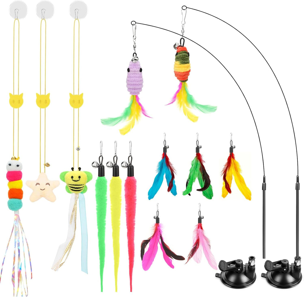 Blink Bounce Atosun interactive cat toys 15 piece set displaying wands and attachments.