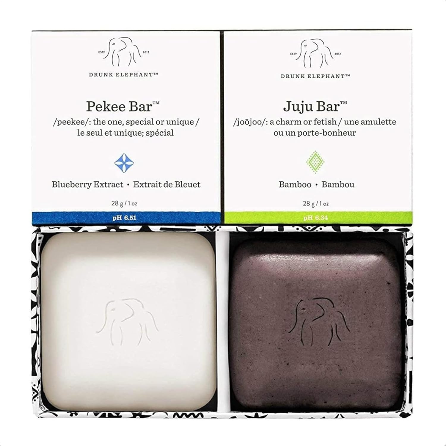 Drunk Elephant Juju and Pekee Baby Bar Duo front view packaging