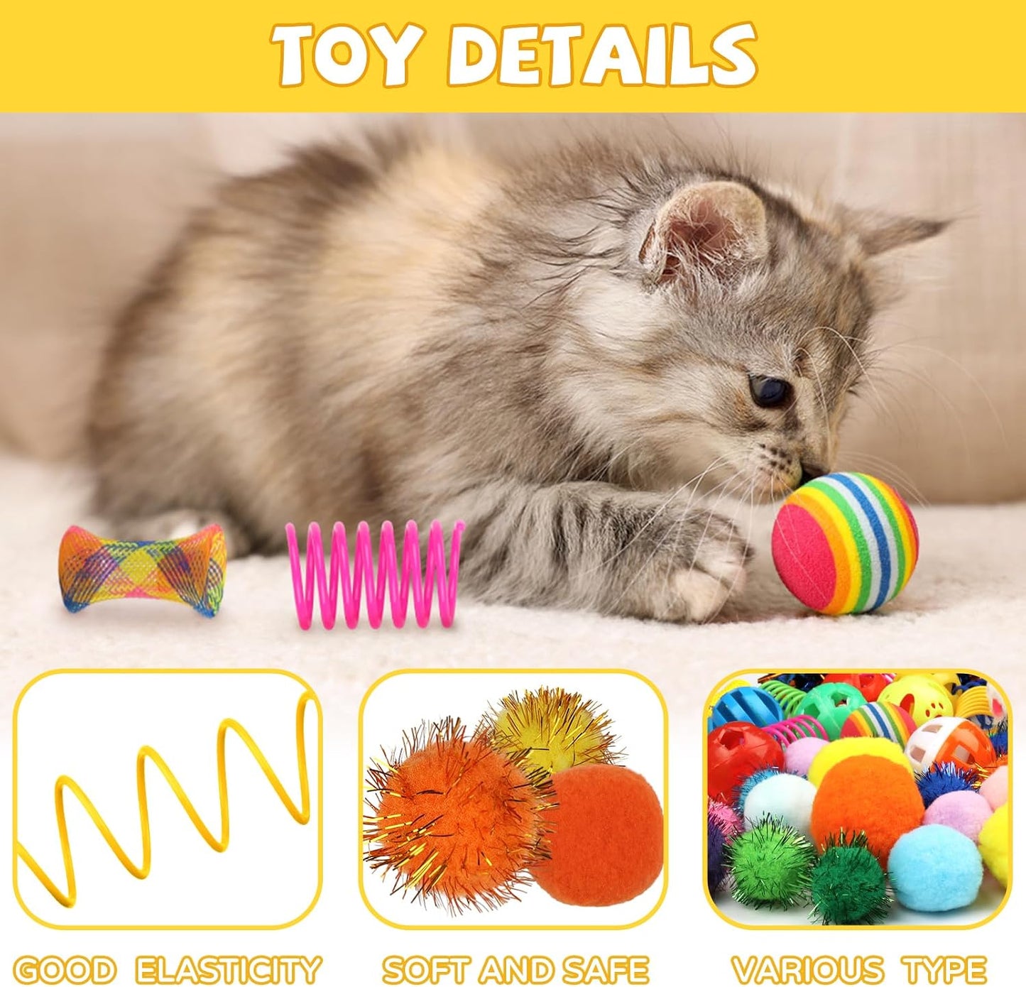 QUOZUO indoor cat toys kit highlighting lightweight jingle bell balls for chasing