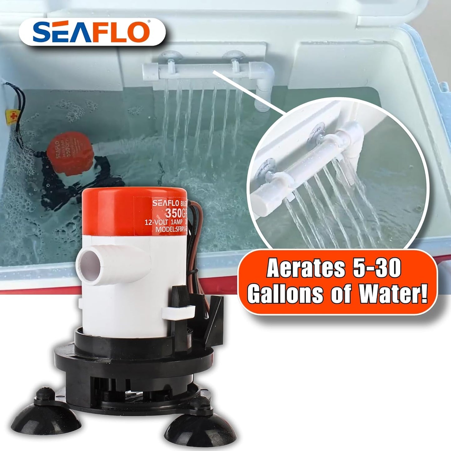 Detailed view of Seaflo aerator spray bar and suction cups