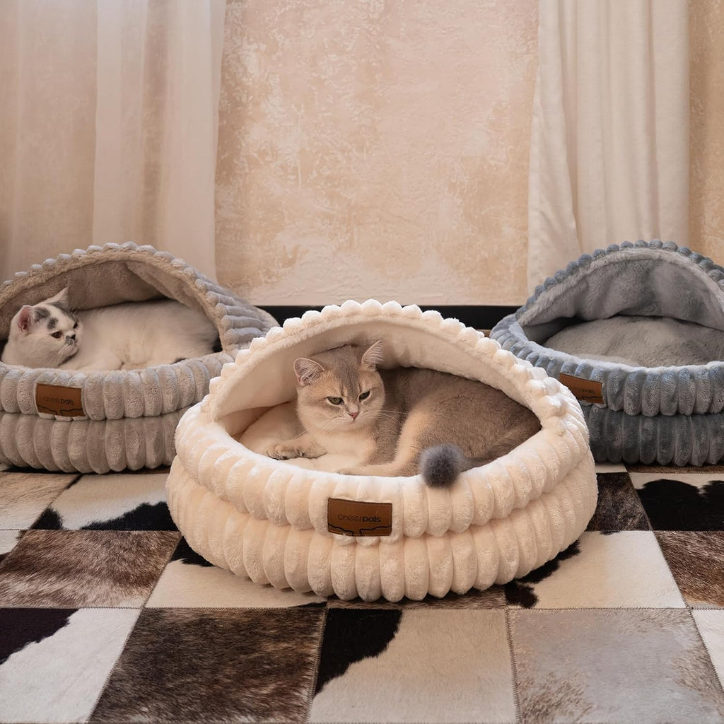 Top down view of round Cheerpals cat cave bed