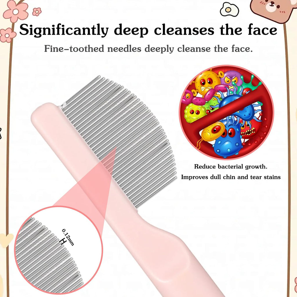 Close up of Psiriol stainless steel comb removing tear stains