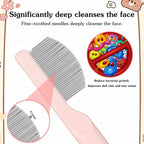 Close up of Psiriol stainless steel comb removing tear stains