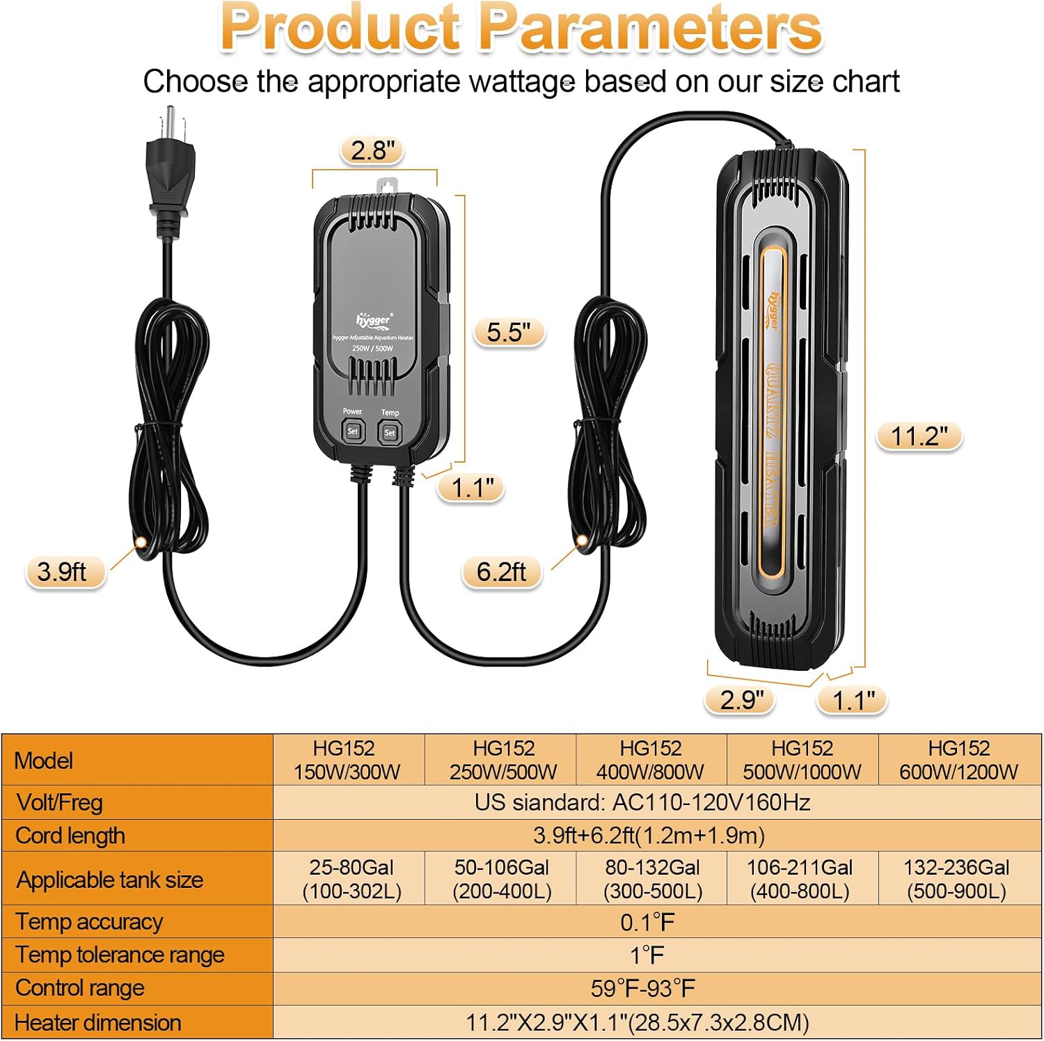 Hygger aquarium heater packaging and contents