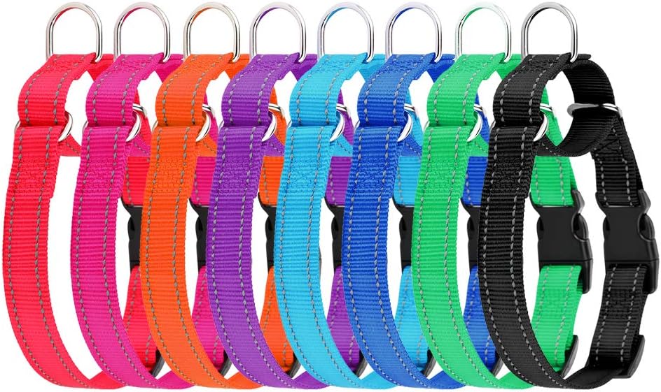 Vibrant hot pink PLUTUS PET escape proof dog collar laid flat showing adjustable loop