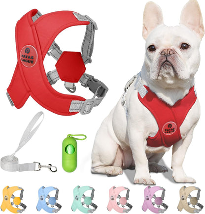 Patas Lague reflective pink pet harness set for safe nighttime walking control