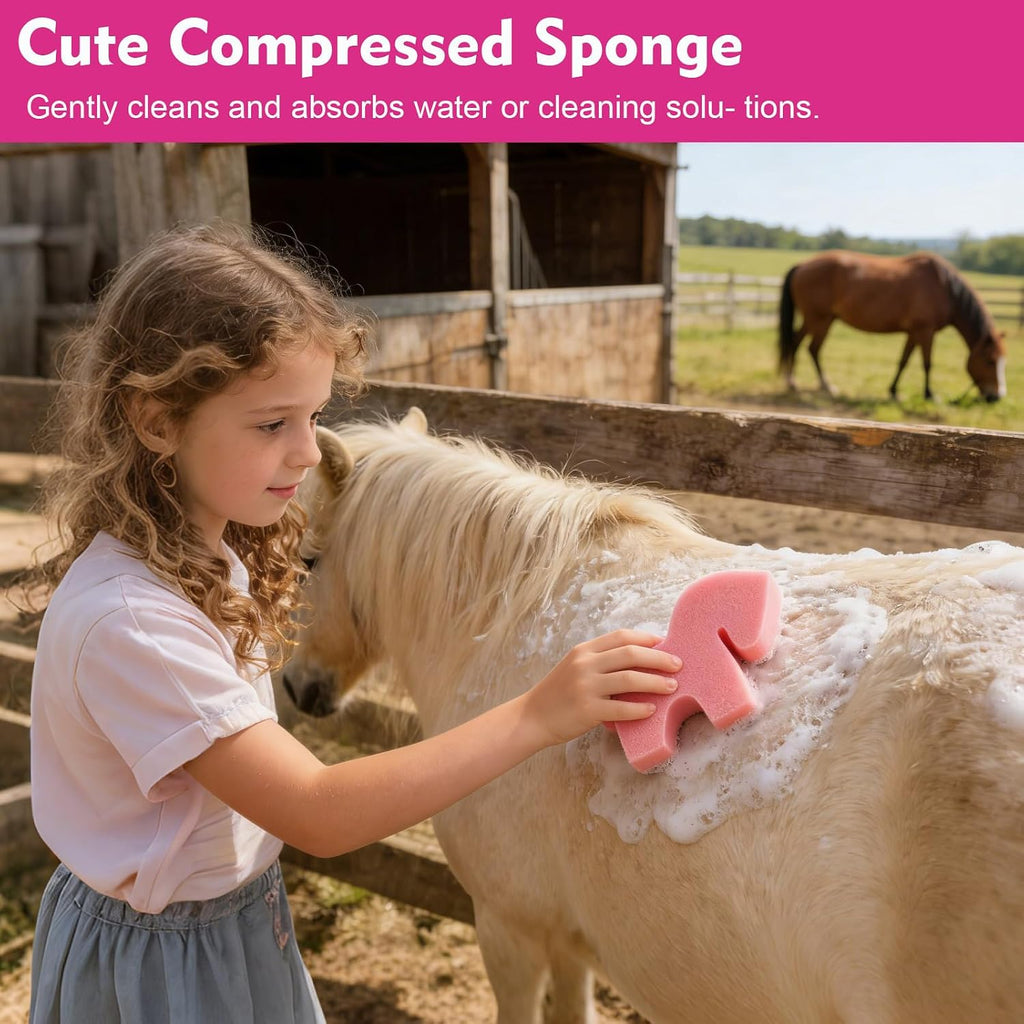 Cunhill horse bathing tools showing the premium sweat scraper and grooming sponge