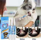 Hkpetty pet tartar remover pen demonstrating easy application on dog teeth.