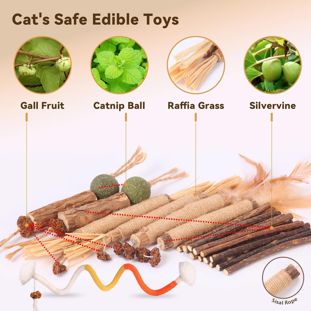 Natural material cat toys with gall fruit and raffia