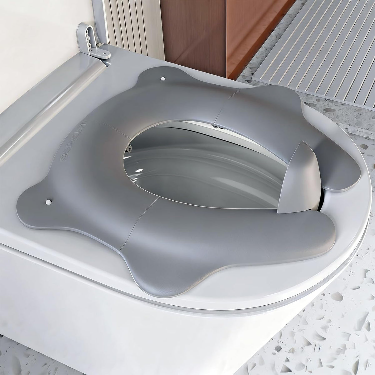 SKYROKU foldable kids toilet seat front view in gray color