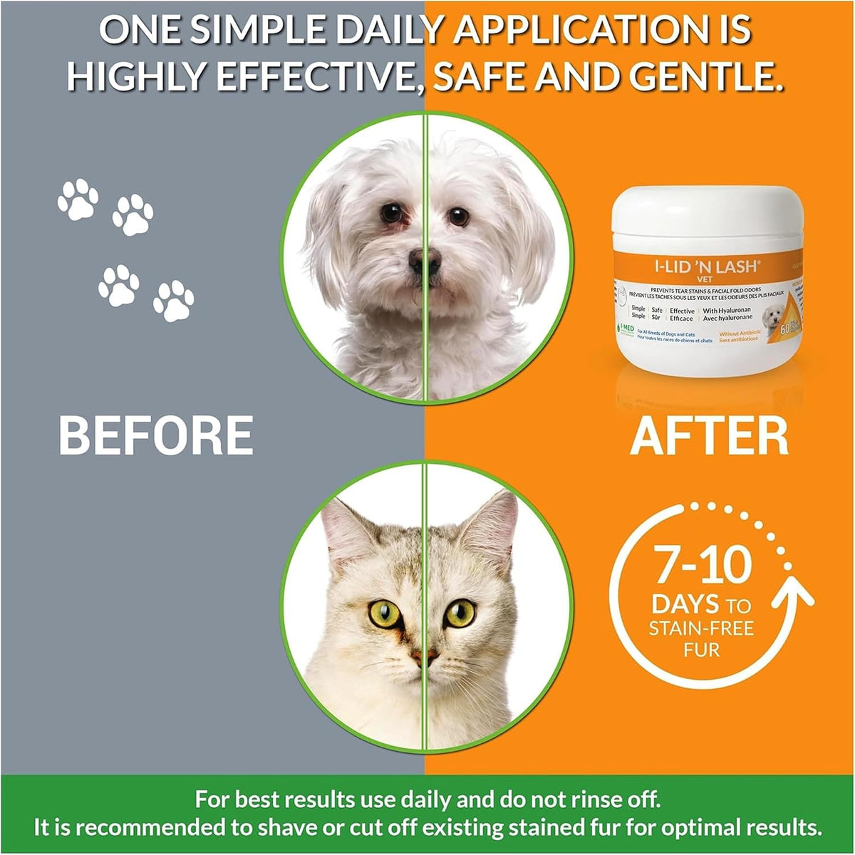 I-LID 'N LASH tear stain preventer wipes for dogs and cats close up view