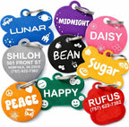 Dr. Fremont's pet ID tag front view showing custom laser engraving