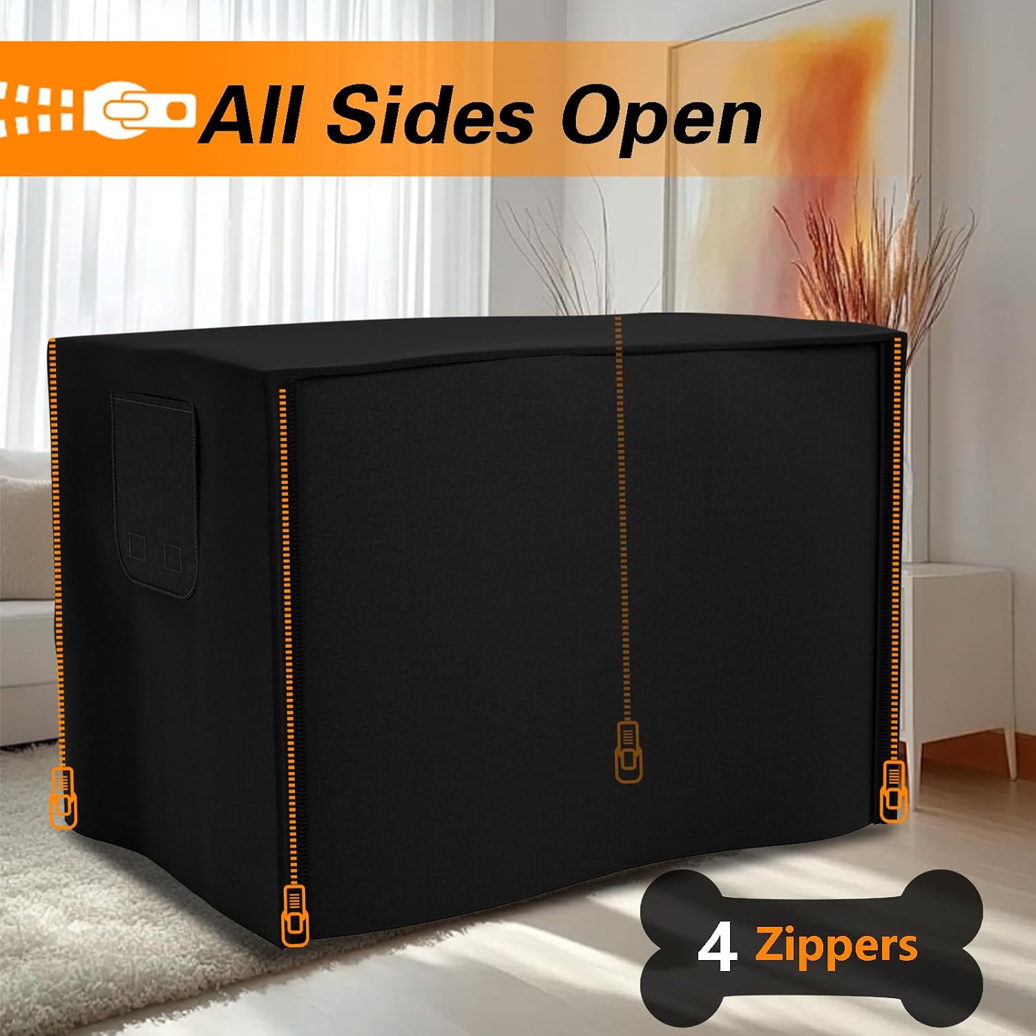 EVRBUL forty eight inch dog crate cover showing the screened mesh side windows for airflow