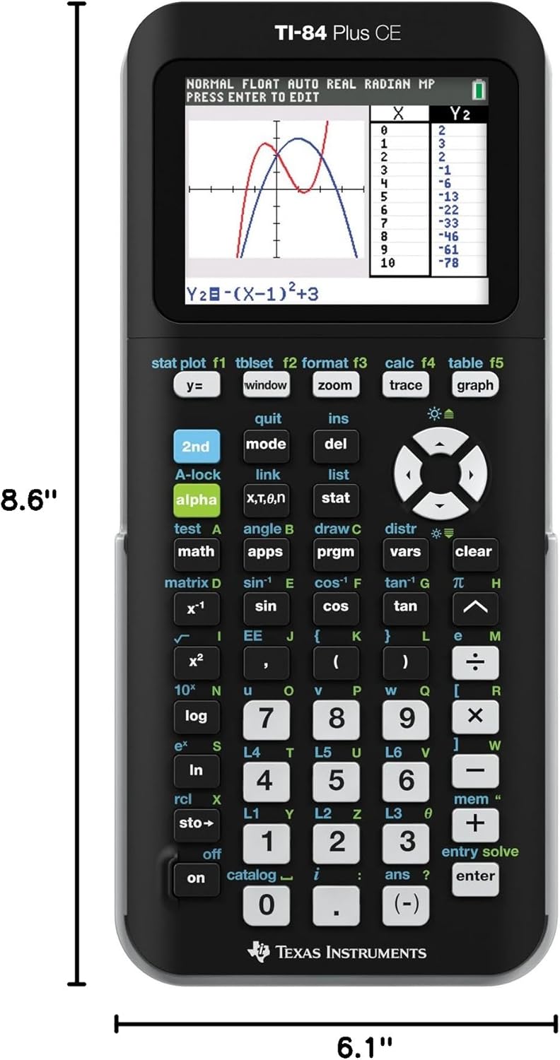 Rechargeable Texas Instruments educational calculator showcasing the keyboard layout and functional buttons