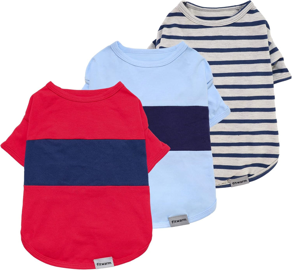 Fitwarm 3 Pack Color Block Striped Dog Shirt, Summer Dog Clothes for Small Dogs, Breathable Lightweight Pet Tshirt with Sleeves, Cat Outfit, Royal Blue, Gray, Teal, Large - Image 10