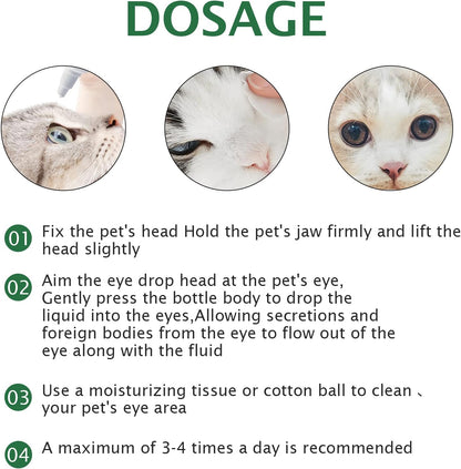 Soothing animal eye cleaner solution for flushing dirt and preventing tear stains on cats