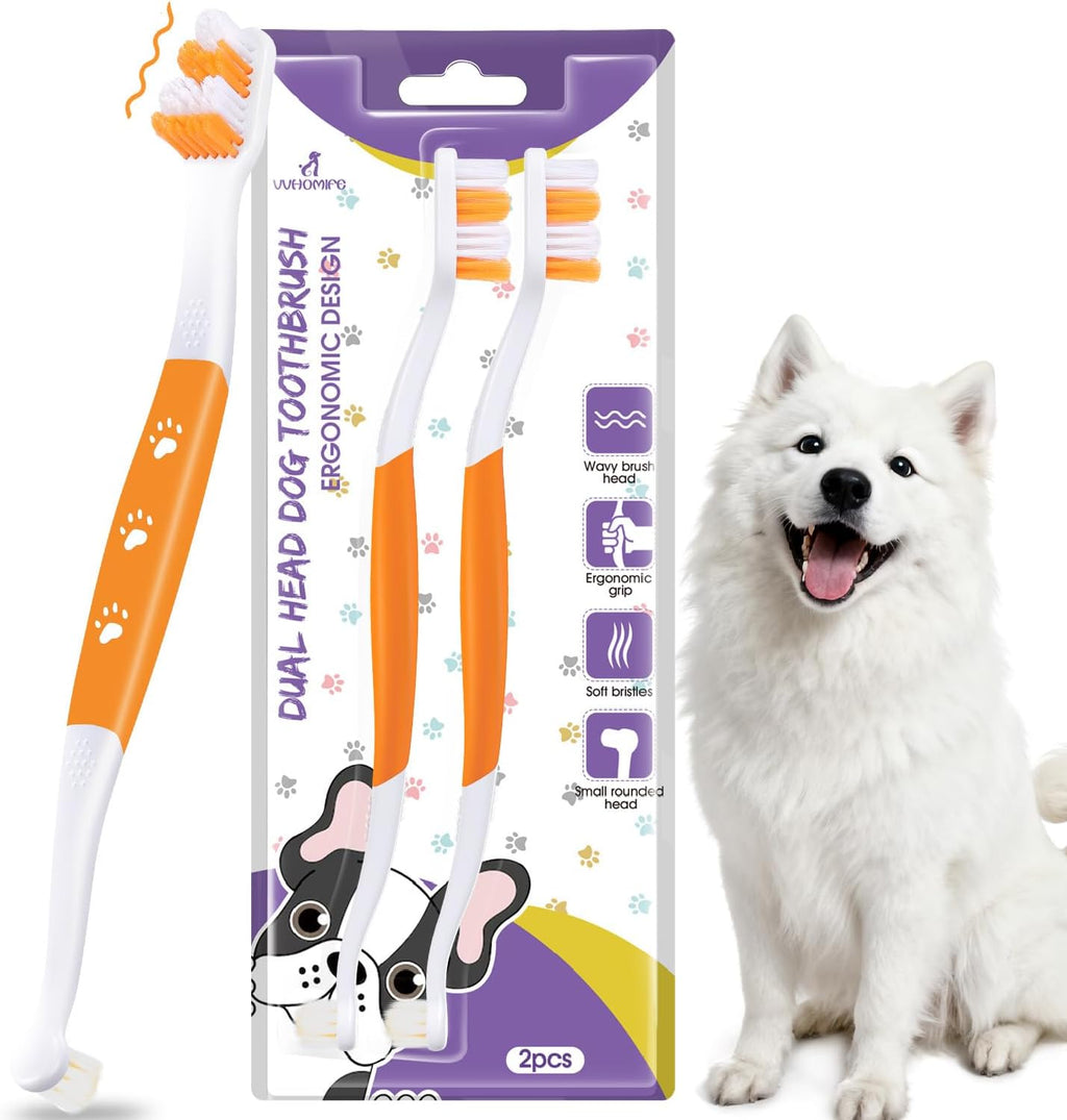 Dog Toothbrush, Dual-Head, for Medium Large Dogs, Purple | Soft Bristles for Gentle Cleaning ,60 degrees Curved Bristles for Better Coverage ,Comfortable for Sensitive Gums - Image 14