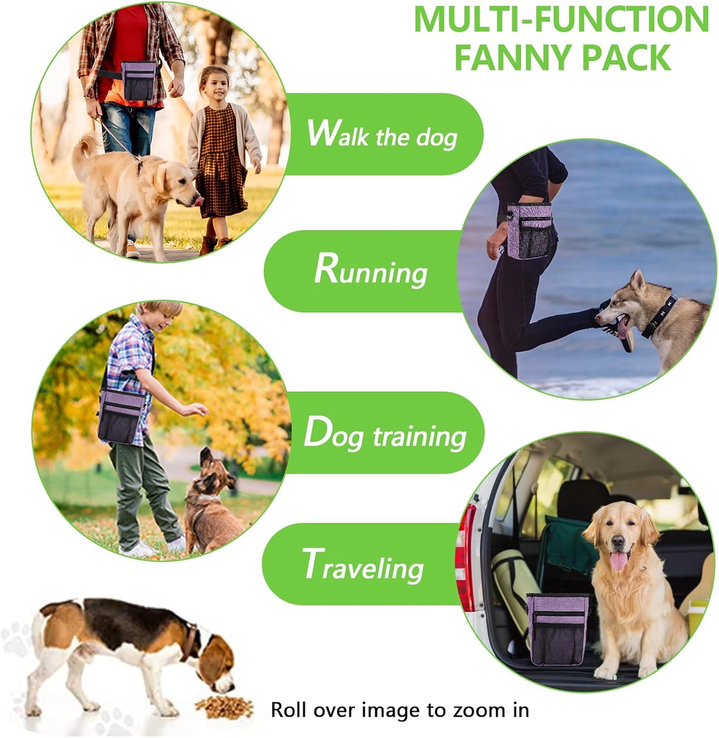 Kissleaf dog treat bag with included loud pet training clicker