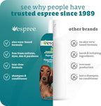 Premium USA imported Espree dog grooming shampoo for pets with seasonal allergies.