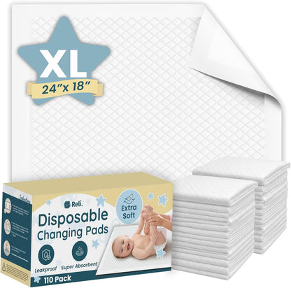 Reli Premium XL disposable baby changing pad liners front packaging view