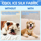 Four distinct colorful pet summer bandanas laid out flat showcasing designs