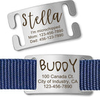 Anavia slide on silent pet ID tag front view showing glossy silver stainless steel finish