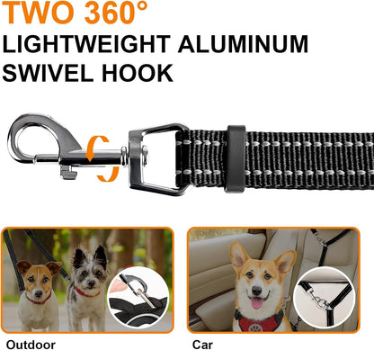 Reflective stitching detail on black nylon dual pet lead