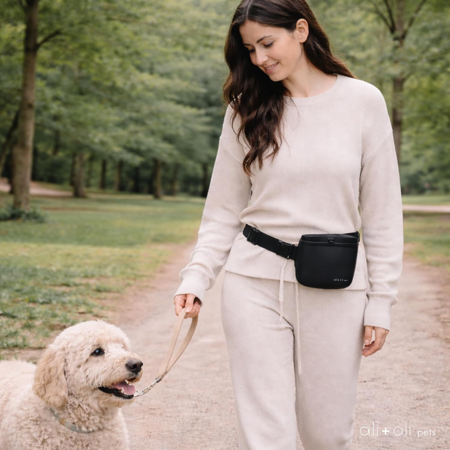 Matte black dog treat training bag showing interior