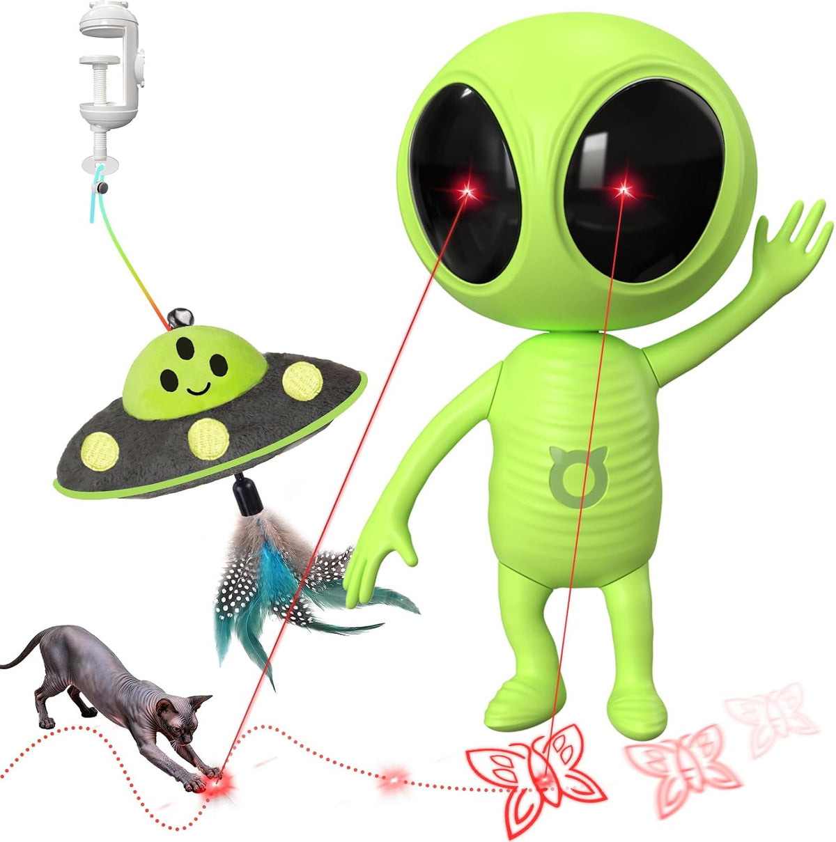 ORSDA 2-in-1 Interactive Laser Cat Toy front view alien green design