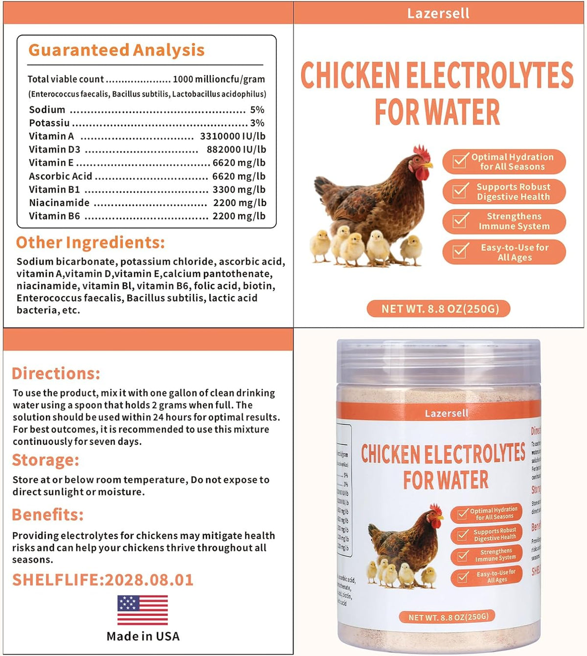 Chicken Electrolyte for Water, Ideal for Hydration, Immunity, Digestive Health, Chicken Vitamins, Electrolytes, and Probiotics, Multipurpose Poultry Vitamins for Chickens, Ducks, Turkeys, 8.8 OZ - Image 9