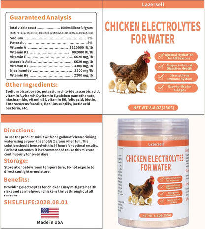 Chicken Electrolyte for Water, Ideal for Hydration, Immunity, Digestive Health, Chicken Vitamins, Electrolytes, and Probiotics, Multipurpose Poultry Vitamins for Chickens, Ducks, Turkeys, 8.8 OZ - Image 9