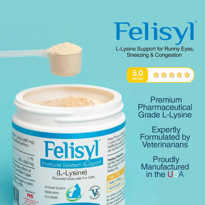 Felisyl 100 grams packaging detail displaying dosage instructions for cats and kittens