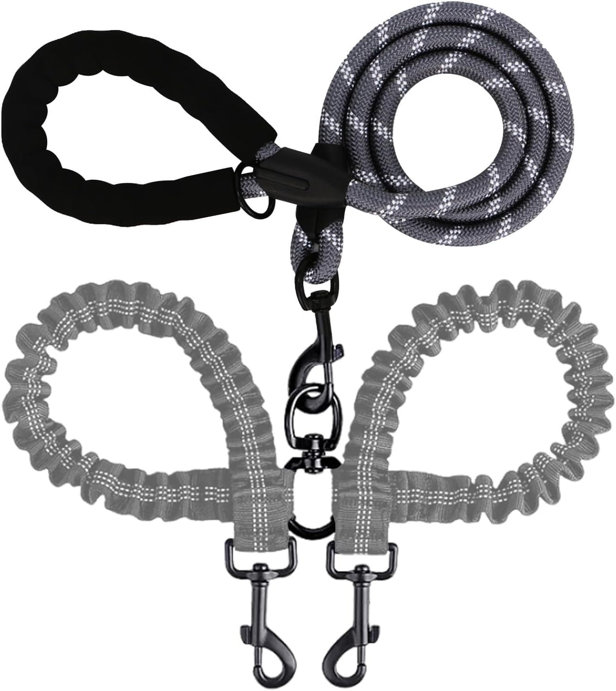 BAOBOTE Double Dog Leash,Dual Dog Leash with Shock Absorbing Bungee Reflective for Two Dogs 360 Swivel No Tangle (Purple) - Image 11