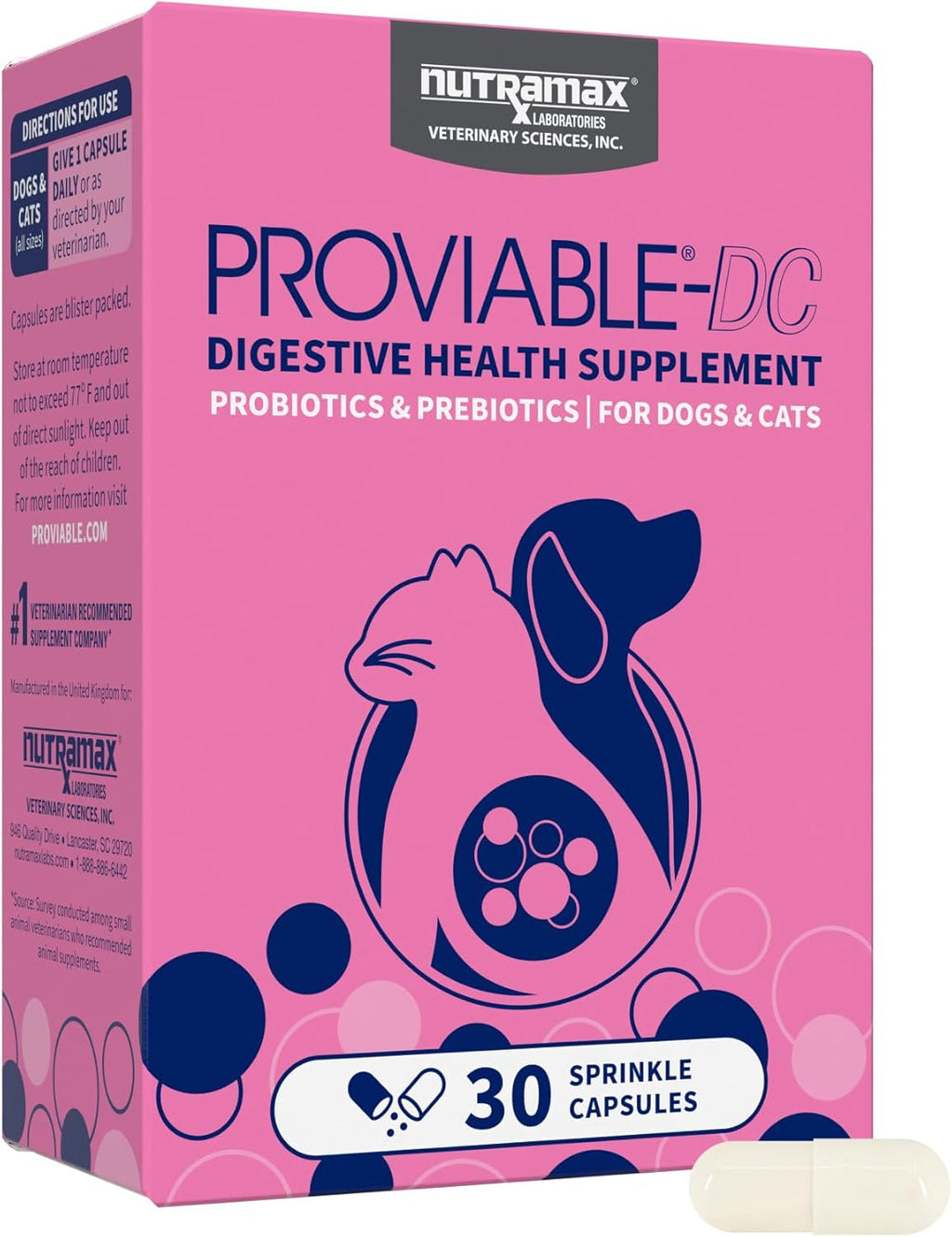 Nutramax Proviable Probiotics for Dogs and Cats, Daily Digestive Health Supplement with Multiple Strains of Bacteria, Cat and Dog Probiotics Plus Prebiotics, 80 Capsules - Image 12