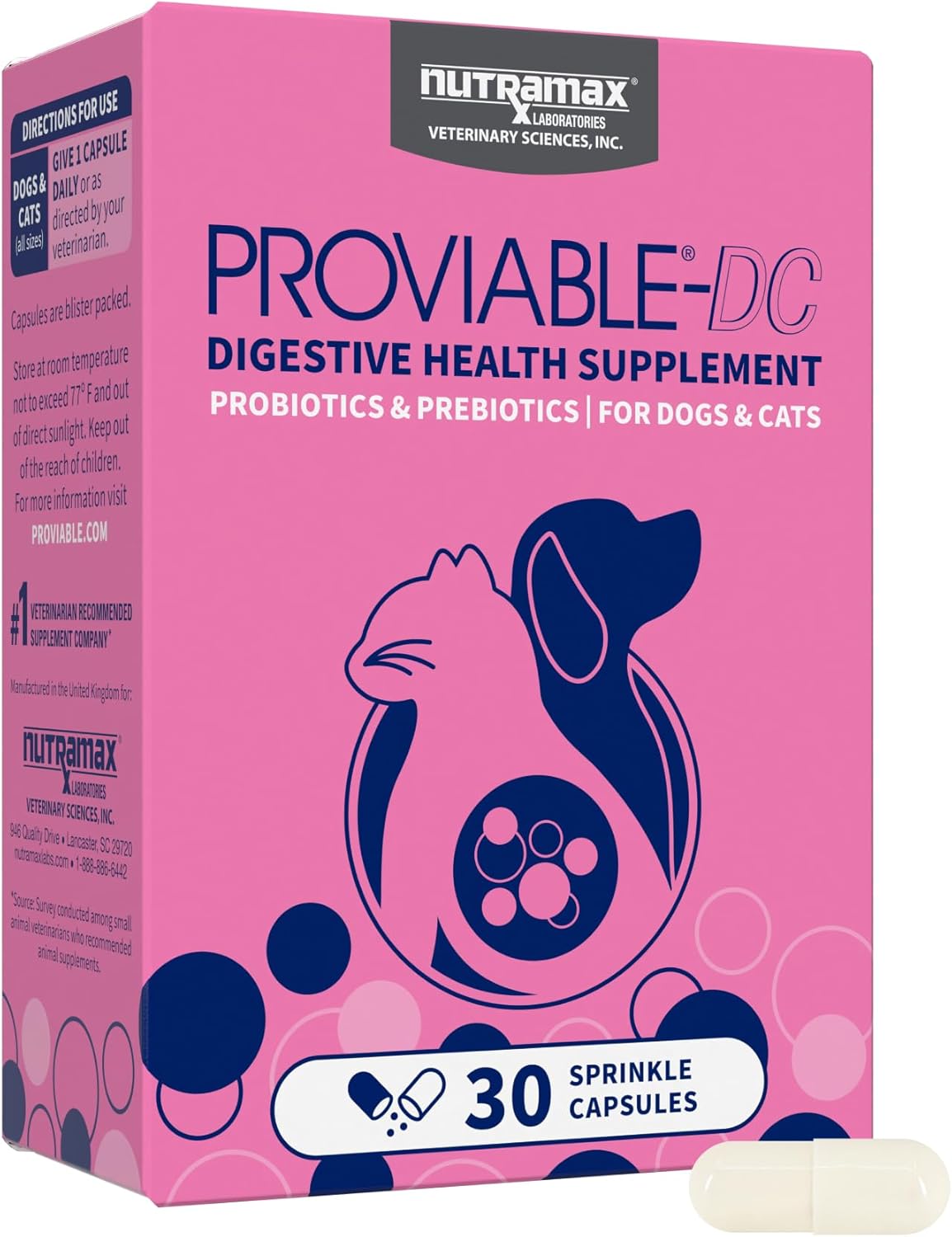 Nutramax Proviable Probiotics for Dogs and Cats, Daily Digestive Health Supplement with Multiple Strains of Bacteria, Cat and Dog Probiotics Plus Prebiotics, 80 Capsules - Image 12