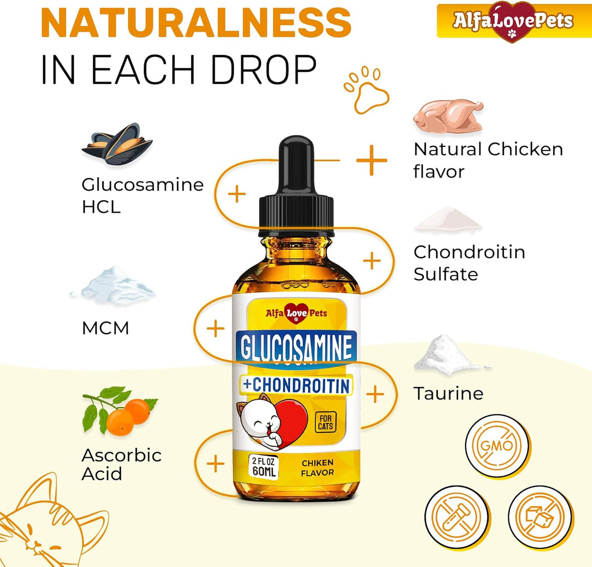 Liquid glucosamine supplement with dropper for cats