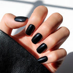 Glamnetic Jet Black short squoval press on nails front view