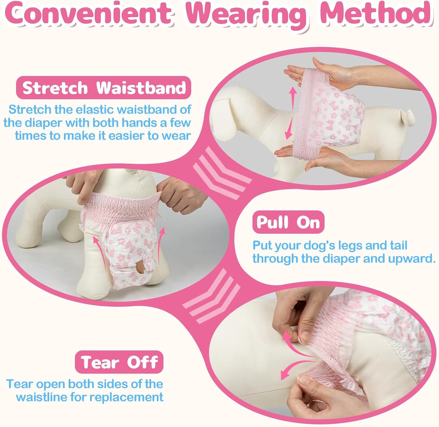 Dono Disposable Pull It Up Female Dog Diapers, 360 degrees Stretchy Waist Puppy Diapers, Super-Absorbent Doggie Diapers with Rapid-Dry Technology Leak-Proof Design for Doggy in Heat Period, S 10 Pcs - Image 9