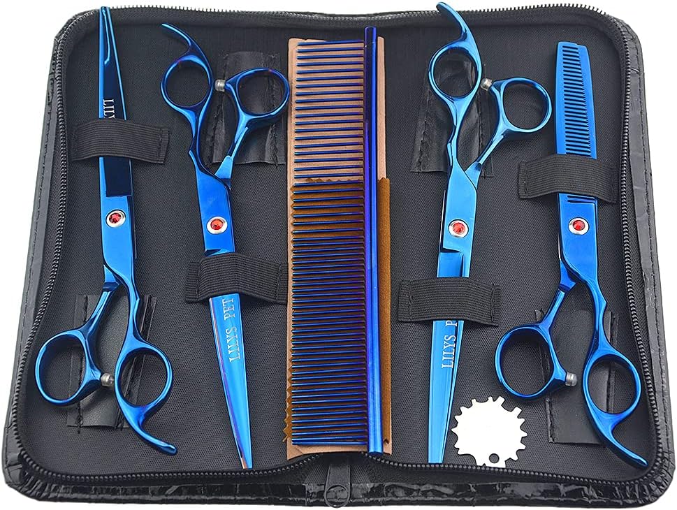 Professional PET DOG Grooming Coated Titanium scissors suit Cutting&Curved&Thinning shears (7.0 inches, Black)... - Image 11