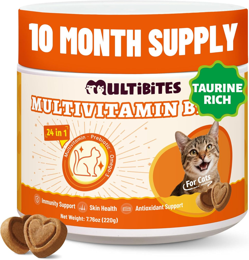 Multibites 24-in-1 cat vitamins and supplements front view jar of premium feline multivitamin treats
